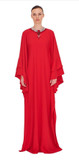 Long Flutter Sleeve Crepe  Kaftan