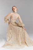 Puffy Sleeve Embroidered Gown