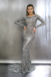 Sequin Fitted  Silver Gown