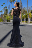 Trumpet-Gown with Sheer Cut-Outs