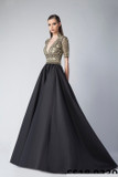 Divina by Edward Arsouni Black Short Sleeve Mikado Evening Gown 0239
