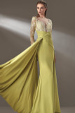 Long-Sleeve Draped Gown