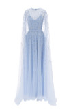 Embellished Tulle Cape Gown