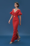 V-Neck Fitted Crepe Gown