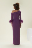 Asymmetrical Long Sleeves Gown with Feathered Cuff