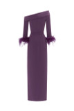 Asymmetrical Long Sleeves Gown with Feathered Cuff