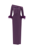 Asymmetrical Long Sleeves Gown with Feathered Cuff