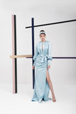 Crepe Satin Long Sleeve Gown
