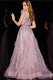 Beaded Feathered Ball Gown