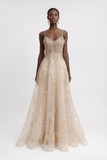 Sleeveless A-Line Embroidered Tulle Gown