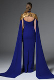 Crêpe Gown with Gold Feathers