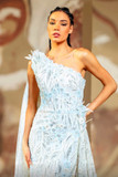 One Shoulder Embellished Gown with Draping