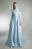 Long Sleeve A-Line Gown with Ruffled Shoulders