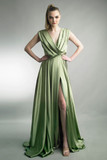 Sleeveless Draped A-Line Gown with Pockets