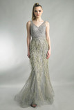 Feathered Flared Sleeveless Gown