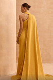 One Shoulder Cape Gown with Slit