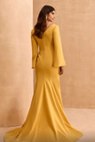 Long Cape Sleeve Flared Gown