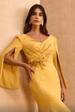 Long Cape Sleeve Flared Gown