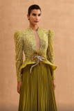 Long Sleeve Peplum Pleated Gown