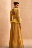 Long Sleeved Peplum Pleated Gown
