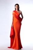 Asymmetrical Ruched Draped Gown