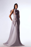 Sleeveless Ruched Embroidered Gown