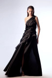 One-Shoulder Sleeveless Ruffled Gown