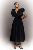 Taffeta Dress with Gathered Sleeves