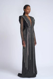 Rayure Embroidered Onyx Cady Alpha Gown