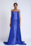 Yves Blue Organza and Chiffon Strapless Gown