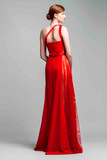 One Shoulder Red Sleeveless Evening Gown