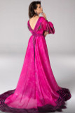 Long-Sleeve Print A-Line Gown