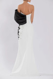 Crepe Gown with Mikado One Sided, Off-Shoulder Sleeve