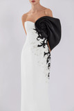 Crepe Gown with Mikado One Sided, Off-Shoulder Sleeve