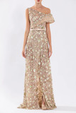 Tulle Gown with Envelope Skirt and Off-Shoulder Sleeve and Tulle Tail