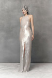 Halter Gown with Sequin Embroidery