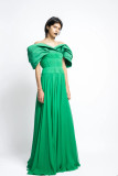 Silk Pleated Chiffon Gown with Petal Faille Drape