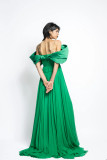 Silk Pleated Chiffon Gown with Petal Faille Drape