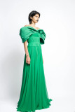 Silk Pleated Chiffon Gown with Petal Faille Drape