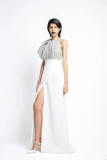 Nailhead Hand Embroidered Sequin and Crepe Gown
