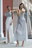 Nailhead Hand Embroidered Sequin and Crepe Gown