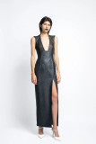 Nailhead Hand Embroidered Sequins Cocktail Dress
