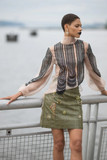 Organza Blouse with Vegan Leather Skirt