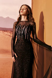 Tulle and Sequin Long Sleeve Gown