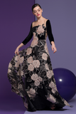 Isabel Sanchis Black Floral 3/4 Sleeve Adeline Gown 03