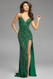 Beaded High Slit Gown