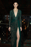Beaded Long - Sleeve Gown