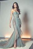 Tulle Embellished Strapless Gown