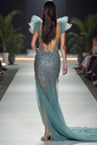 Embellished Semi-Sheer Slit Gown