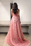 Strapless Floral Embellished Gown